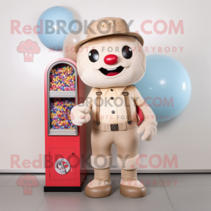Beige Gumball Machine mascot costume character dressed with a Chinos and Handbags