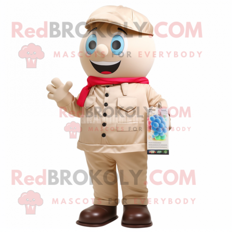Beige Gumball Machine mascot costume character dressed with a Chinos and Handbags Beige Gumball Machine mascot costume character dressed with a Chinos and Handbags