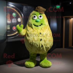 Lime Green Potato mascot costume character dressed with a Romper and Gloves