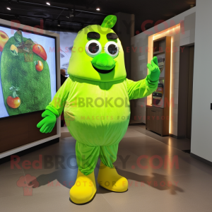 Lime Green Potato mascot costume character dressed with a Romper and Gloves
