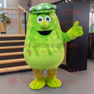 Lime Green Potato mascot costume character dressed with a Romper and Gloves