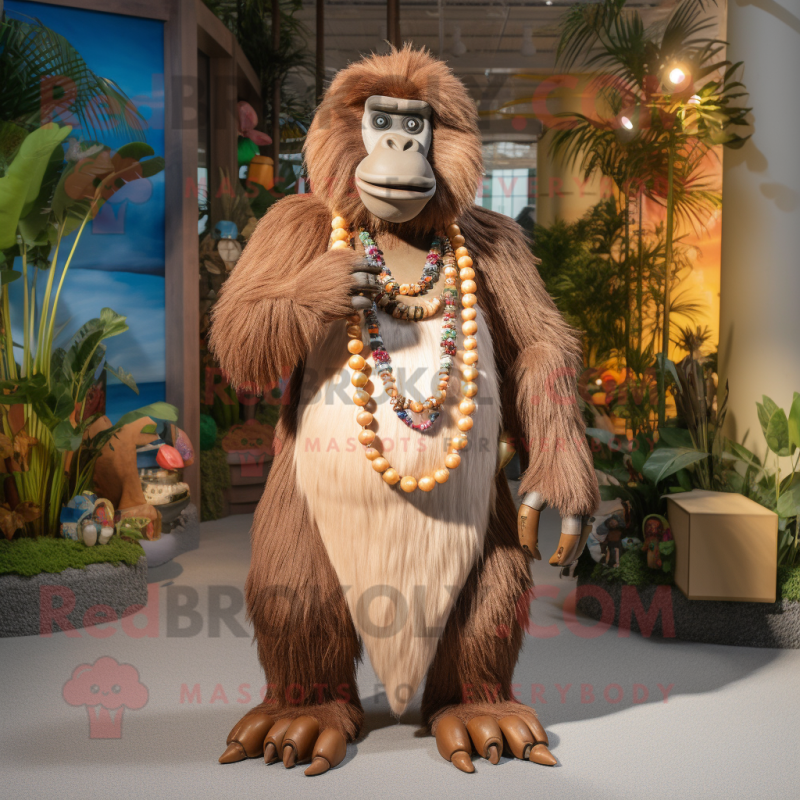 Tan Gorilla mascot costume character dressed with a Maxi Skirt and Necklaces Tan Gorilla mascot costume character dressed with a Maxi Skirt and Necklaces