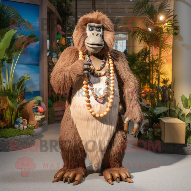 Tan Gorilla mascot costume character dressed with a Maxi Skirt and Necklaces