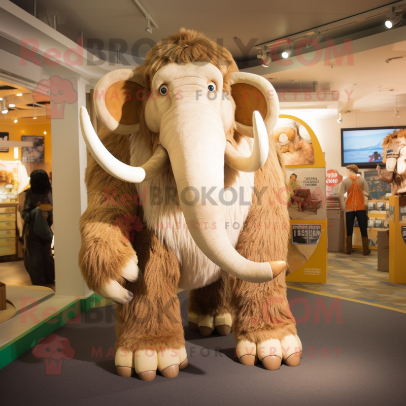 Tan Mammoth mascot costume character dressed with a Playsuit and Cummerbunds Tan Mammoth mascot costume character dressed with a Playsuit and Cummerbunds