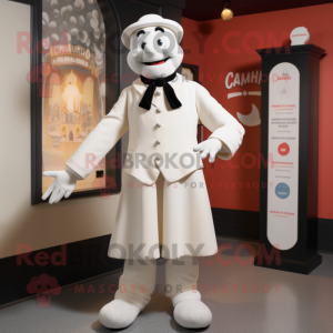 Cream Mime mascot costume character dressed with a Coat and Anklets