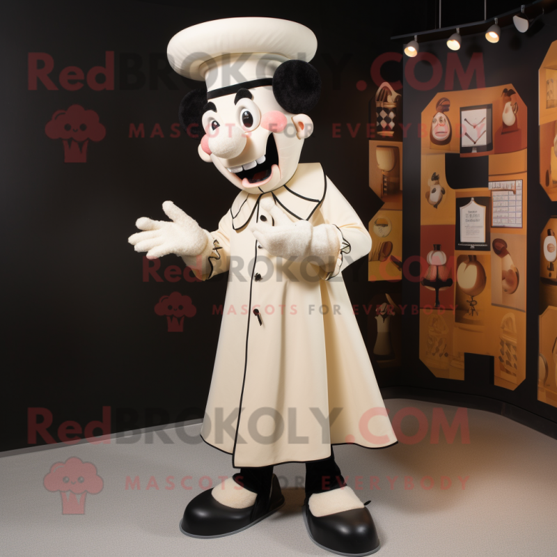 Cream Mime mascot costume character dressed with a Coat and Anklets