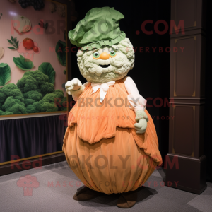 Peach Cabbage mascot costume character dressed with a Empire Waist Dress and Cufflinks