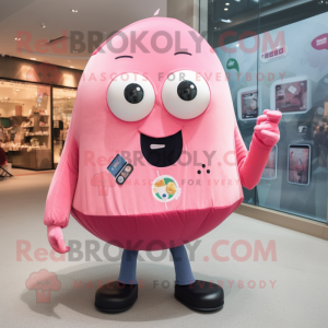 Pink Ray mascot costume character dressed with a Jeans and Coin purses