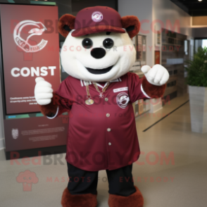 Maroon Guinness mascot costume character dressed with a Button-Up Shirt and Bracelets