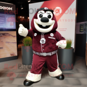Maroon Guinness mascot costume character dressed with a Button-Up Shirt and Bracelets