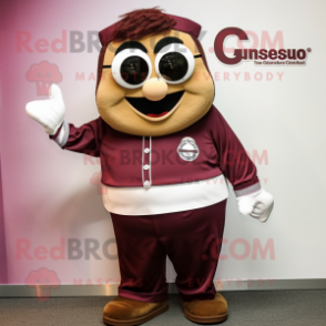 Maroon Guinness mascot costume character dressed with a Button-Up Shirt and Bracelets