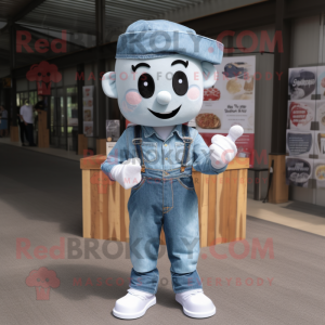 White Candy Box mascot costume character dressed with a Denim Shirt and Headbands