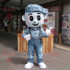 White Candy Box mascot costume character dressed with a Denim Shirt and Headbands