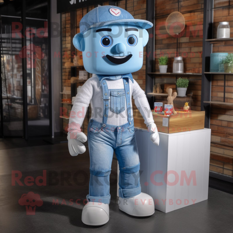 White Candy Box mascot costume character dressed with a Denim Shirt and Headbands White Candy Box mascot costume character dressed with a Denim Shirt and Headbands