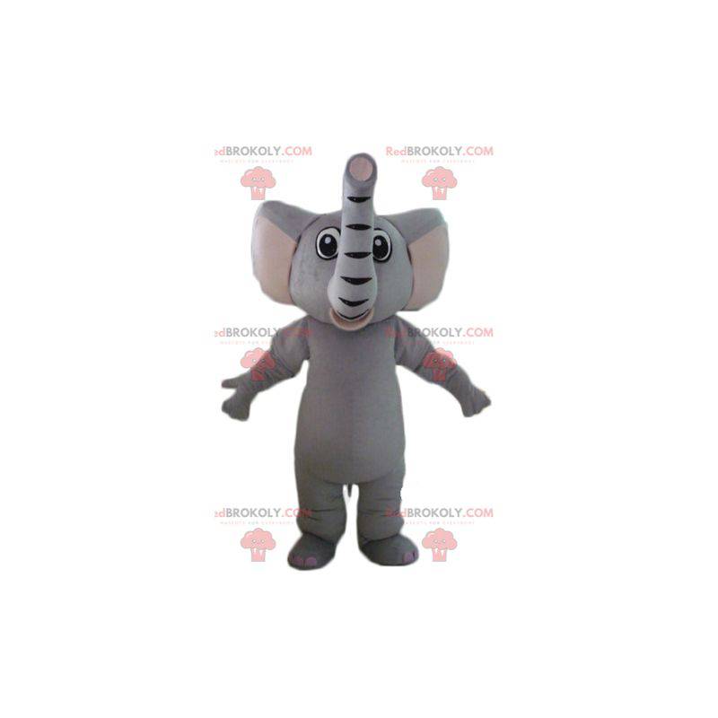 Mascote elefante cinza totalmente personalizável -