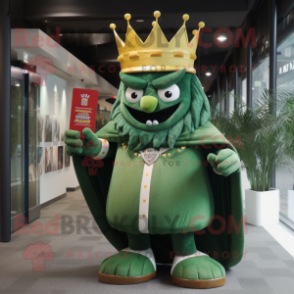 Forest Green King mascot costume character dressed with a A-Line Dress and Backpacks