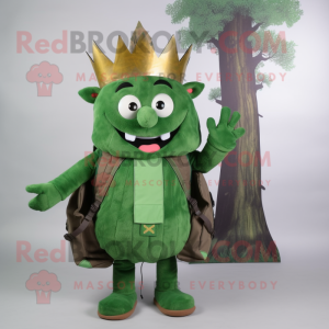 Forest Green King mascot costume character dressed with a A-Line Dress and Backpacks