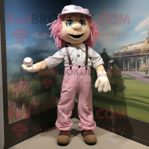 Pink Scarecrow mascot costume character dressed with a Baseball Tee and Bow ties
