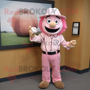 Pink Scarecrow mascot costume character dressed with a Baseball Tee and Bow ties