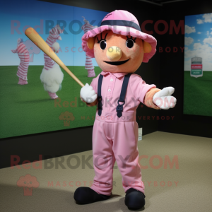 Pink Scarecrow mascot costume character dressed with a Baseball Tee and Bow ties