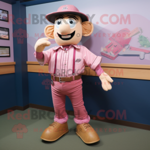 Pink Scarecrow mascot costume character dressed with a Baseball Tee and Bow ties