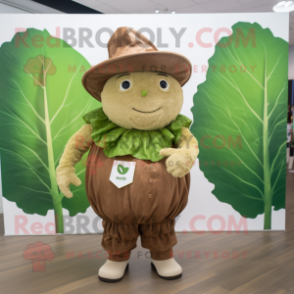 Brown Cabbage Leaf mascot costume character dressed with a Playsuit and Hat pins