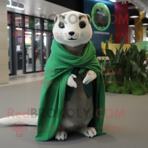 Green Ferret mascot costume character dressed with a Cover-up and Scarves