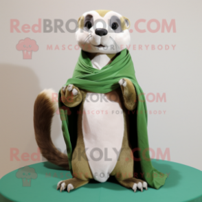 Green Ferret mascot costume character dressed with a Cover-up and Scarves