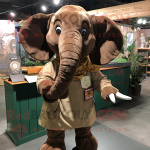 Brown Elephant mascot costume character dressed with a Poplin Shirt and Shawl pins