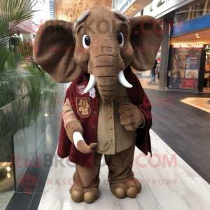 Brown Elephant mascot costume character dressed with a Poplin Shirt and Shawl pins