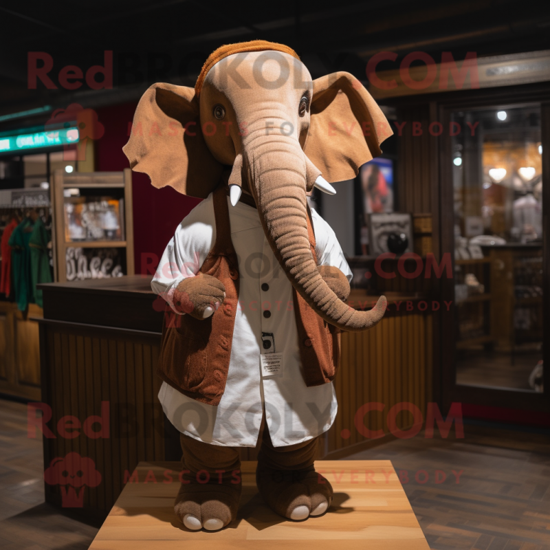 Brown Elephant mascot costume character dressed with a Poplin Shirt and Shawl pins