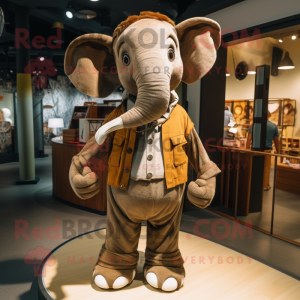 Brown Elephant mascot costume character dressed with a Poplin Shirt and Shawl pins