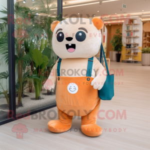 Peach Seal mascot costume character dressed with a Dungarees and Tote bags