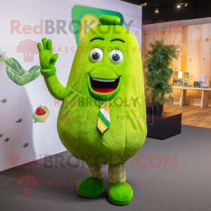 Lime Green Potato mascot costume character dressed with a Suit Pants and Mittens