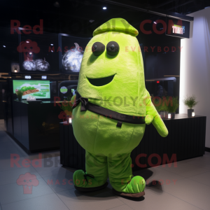 Lime Green Potato mascot costume character dressed with a Suit Pants and Mittens