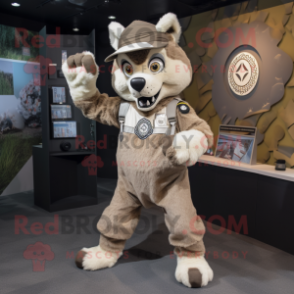 Tan Say Wolf mascot costume character dressed with a Playsuit and Rings