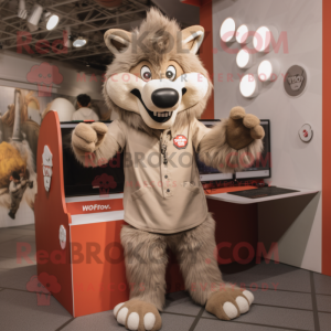 Tan Say Wolf mascot costume character dressed with a Playsuit and Rings