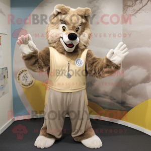 Tan Say Wolf mascot costume character dressed with a Playsuit and Rings