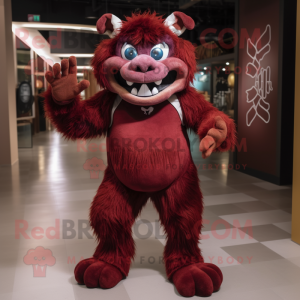 Maroon Demon mascot costume character dressed with a Romper and Brooches