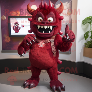 Maroon Demon mascot costume character dressed with a Romper and Brooches