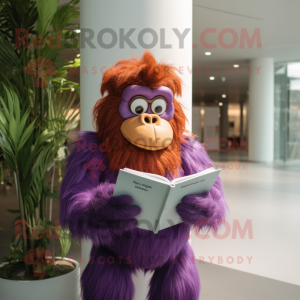 Purple Orangutan mascot costume character dressed with a Playsuit and Reading glasses
