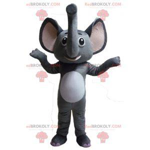 Divertida y original mascota elefante gris y blanco. -