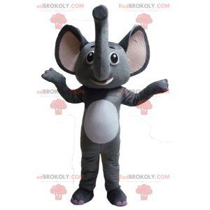 Mascote elefante cinza e branco engraçado e original -