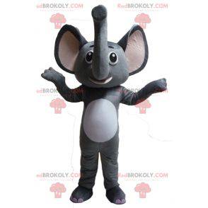 Funny and original gray and white elephant mascot -