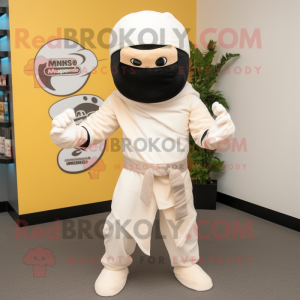 Cream Ninja mascot costume character dressed with a V-Neck Tee and Caps