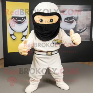 Cream Ninja mascot costume character dressed with a V-Neck Tee and Caps