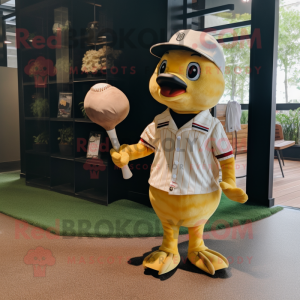 Gold Gosling mascot costume character dressed with a Baseball Tee and Pocket squares