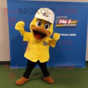 Gold Gosling mascot costume character dressed with a Baseball Tee and Pocket squares