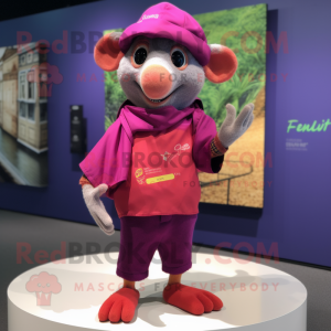 Magenta Ratatouille mascot costume character dressed with a Board Shorts and Beanies