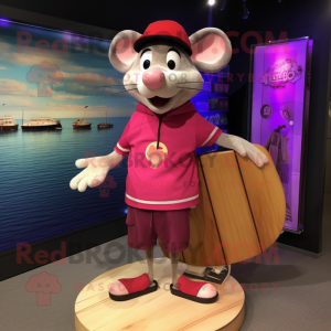 Magenta Ratatouille mascot costume character dressed with a Board Shorts and Beanies